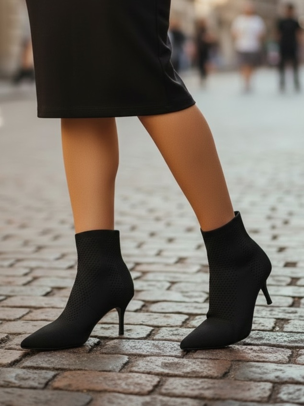 Charles By Charles David Black Knit Pointed Sock Ankle Bootie with Kitten Heel